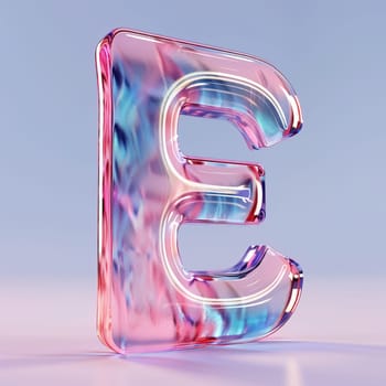 glassy pink and blue letter E for logo in the style of neumorphism, soft natural lighting, simple and elegant space, close-up, super high detaill