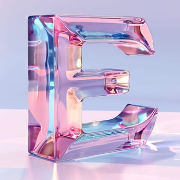 glassy pink and blue letter E for logo in the style of neumorphism, soft natural lighting, simple and elegant space, close-up, super high detaill