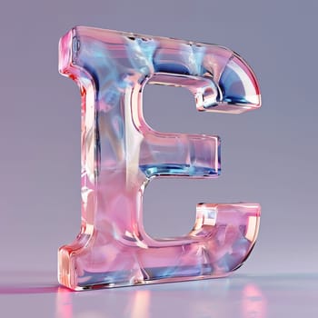 glassy pink and blue letter E for logo in the style of neumorphism, soft natural lighting, simple and elegant space, close-up, super high detaill