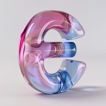 glassy pink and blue letter E for logo in the style of neumorphism, soft natural lighting, simple and elegant space, close-up, super high detaill