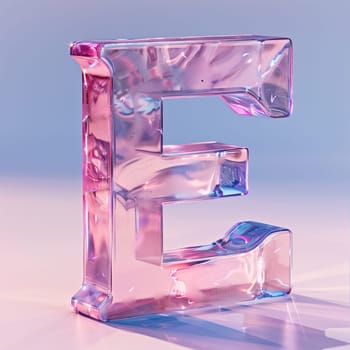 glassy pink and blue letter E for logo in the style of neumorphism, soft natural lighting, simple and elegant space, close-up, super high detaill