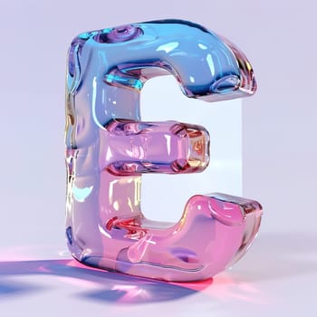 glassy pink and blue letter E for logo in the style of neumorphism, soft natural lighting, simple and elegant space, close-up, super high detaill