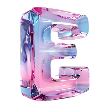 glassy pink and blue letter E for logo in the style of neumorphism, soft natural lighting, simple and elegant space, close-up, super high detaill