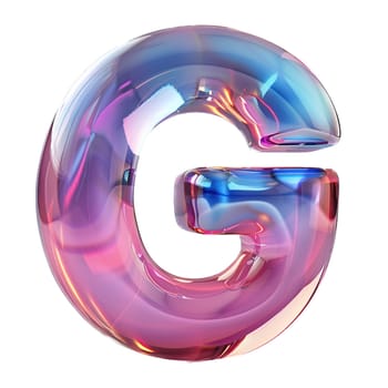 glassy pink and blue letter G for logo in the style of neumorphism, soft natural lighting, simple and elegant space, close-up, super high detaill