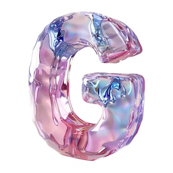 glassy pink and blue letter G for logo in the style of neumorphism, soft natural lighting, simple and elegant space, close-up, super high detaill