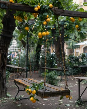 A woody swing adorned with Rangpur oranges hanging from its branches, showcasing the beauty of citrus trees in botany with their vibrant fruit