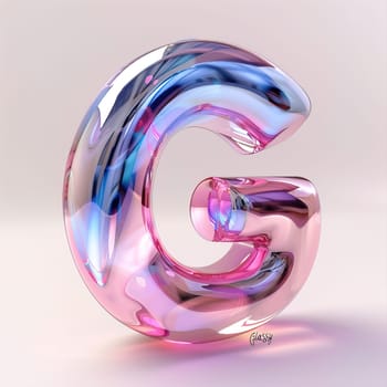 glassy pink and blue letter G for logo in the style of neumorphism, soft natural lighting, simple and elegant space, close-up, super high detaill