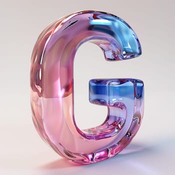 glassy pink and blue letter G for logo in the style of neumorphism, soft natural lighting, simple and elegant space, close-up, super high detaill