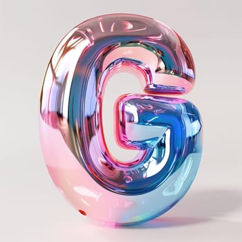 glassy pink and blue letter G for logo in the style of neumorphism, soft natural lighting, simple and elegant space, close-up, super high detaill