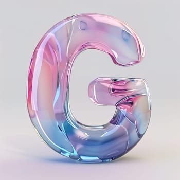 glassy pink and blue letter G for logo in the style of neumorphism, soft natural lighting, simple and elegant space, close-up, super high detaill