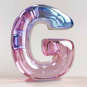 glassy pink and blue letter G for logo in the style of neumorphism, soft natural lighting, simple and elegant space, close-up, super high detaill