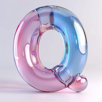 glassy pink and blue letter Q for logo in the style of neumorphism, soft natural lighting, simple and elegant space, close-up, super high detaill