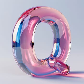 glassy pink and blue letter Q for logo in the style of neumorphism, soft natural lighting, simple and elegant space, close-up, super high detaill