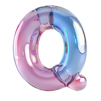 glassy pink and blue letter Q for logo in the style of neumorphism, soft natural lighting, simple and elegant space, close-up, super high detaill