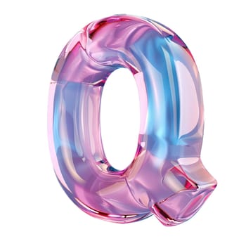 glassy pink and blue letter Q for logo in the style of neumorphism, soft natural lighting, simple and elegant space, close-up, super high detaill
