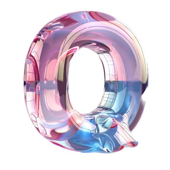 glassy pink and blue letter Q for logo in the style of neumorphism, soft natural lighting, simple and elegant space, close-up, super high detaill