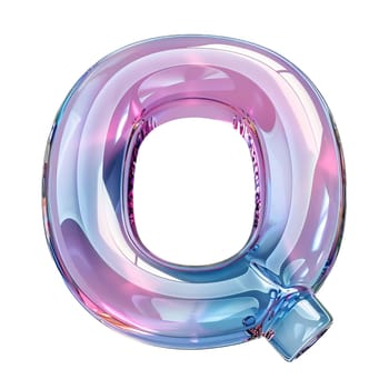 glassy pink and blue letter Q for logo in the style of neumorphism, soft natural lighting, simple and elegant space, close-up, super high detaill