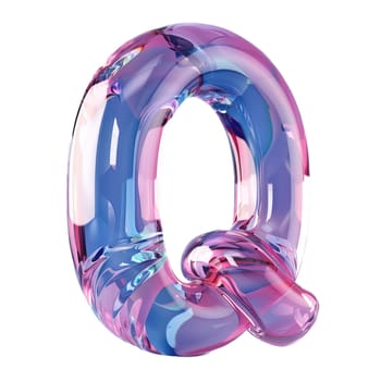 glassy pink and blue letter Q for logo in the style of neumorphism, soft natural lighting, simple and elegant space, close-up, super high detaill