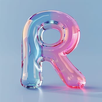 glassy pink and blue letter R for logo in the style of neumorphism, soft natural lighting, simple and elegant space, close-up, super high detaill