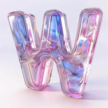 glassy pink and blue letter W for logo in the style of neumorphism, soft natural lighting, simple and elegant space, close-up, super high detaill