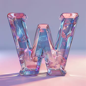 glassy pink and blue letter W for logo in the style of neumorphism, soft natural lighting, simple and elegant space, close-up, super high detaill