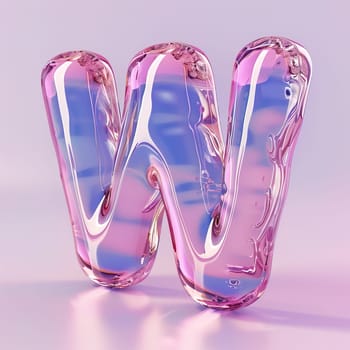 glassy pink and blue letter W for logo in the style of neumorphism, soft natural lighting, simple and elegant space, close-up, super high detaill