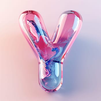 glassy pink and blue letter Y for logo in the style of neumorphism, soft natural lighting, simple and elegant space, close-up, super high detaill