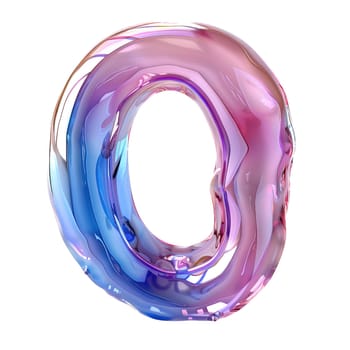 glassy pink and blue letter O for logo in the style of neumorphism, soft natural lighting, simple and elegant space, close-up, super high detaill