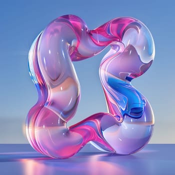 glassy pink and blue abstract figure for logo in the style of neumorphism, soft natural lighting, simple and elegant space, close-up, super high detaill