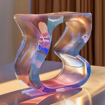 glassy pink and blue abstract figure for logo in the style of neumorphism, soft natural lighting, simple and elegant space, close-up, super high detaill