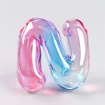 glassy pink and blue letter N for logo in the style of neumorphism, soft natural lighting, simple and elegant space, close-up, super high detaill