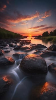 Beautiful sunset over the sea. Beautiful natural landscape. Long exposure.Beautiful seascape with rocks at sunset. Nature composition.