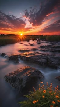 Beautiful sunset over the sea. Beautiful natural landscape. Long exposure.Beautiful seascape with rocks at sunset. Nature composition.