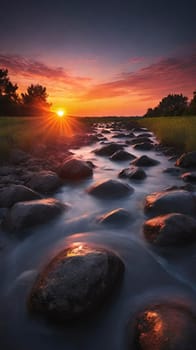 Beautiful sunset over the sea. Beautiful natural landscape. Long exposure.Beautiful seascape with rocks at sunset. Nature composition.