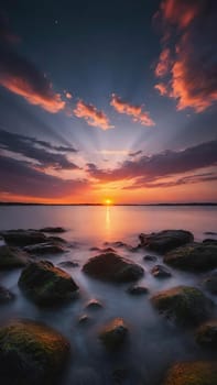 Beautiful sunset over the sea. Beautiful natural landscape. Long exposure.Beautiful seascape with rocks at sunset. Nature composition.