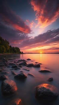 Beautiful sunset over the sea. Beautiful natural landscape. Long exposure.Beautiful seascape with rocks at sunset. Nature composition.