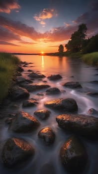 Beautiful sunset over the sea. Beautiful natural landscape. Long exposure.Beautiful seascape with rocks at sunset. Nature composition.