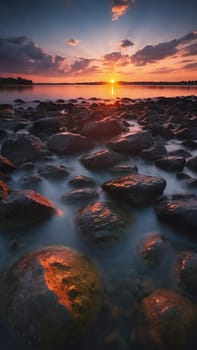 Beautiful sunset over the sea. Beautiful natural landscape. Long exposure.Beautiful seascape with rocks at sunset. Nature composition.