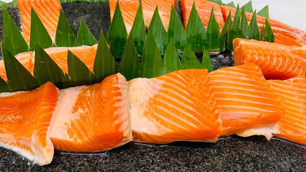 Raw fresh salmon fillets ready for cooking to be the very delicious dish in the fresh fish market in indonesia