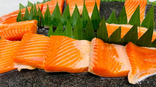 Raw fresh salmon fillets ready for cooking to be the very delicious dish in the fresh fish market in indonesia