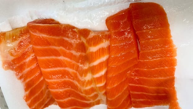 Raw fresh salmon fillets ready for cooking to be the very delicious dish in the fresh fish market in indonesia