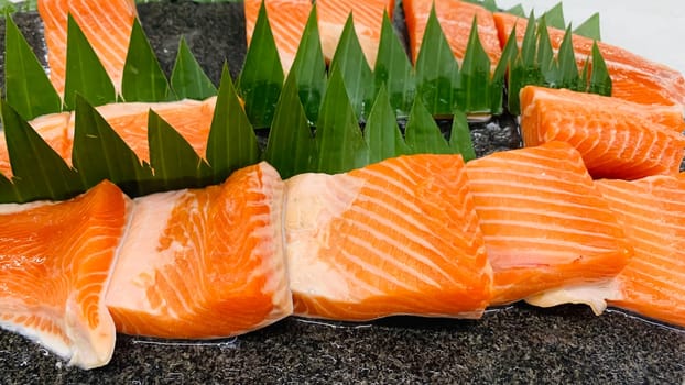 Raw fresh salmon fillets ready for cooking to be the very delicious dish in the fresh fish market in indonesia