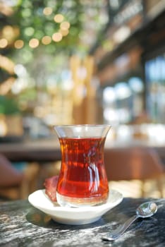 Traditional turkish tea on white table