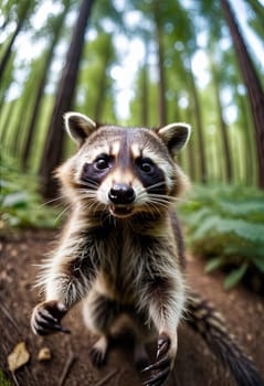 Close-up Animal in forest take selfie. interaction between wildlife and modern photography trends