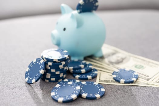 Small Stack of Blue Poker Chips, closeup on background. High quality photo