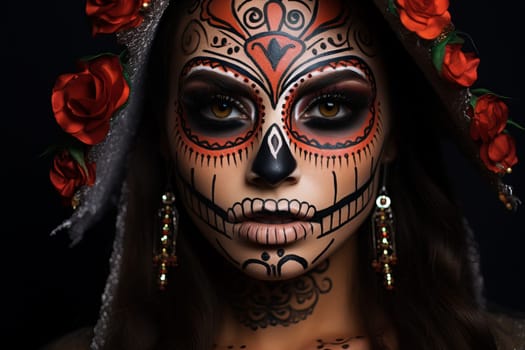 Vibrant Dead day woman mexican face. Hair model. Generate Ai