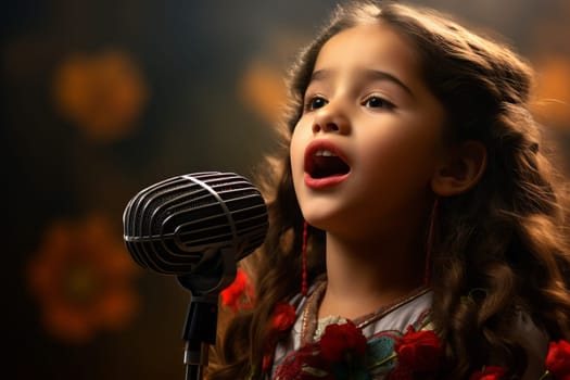 Expressive Mexican girl singing. Fun female. Generate Ai