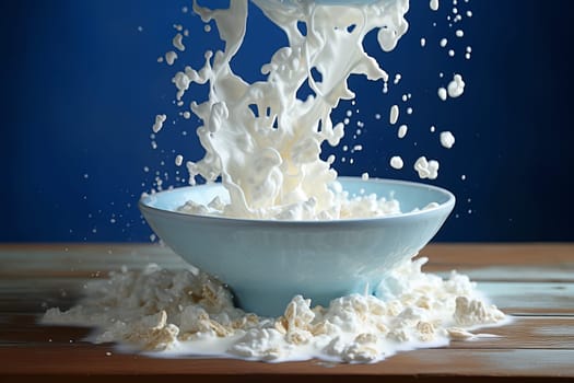 Refreshing Milk bowl flakes. Food meal. Generate Ai
