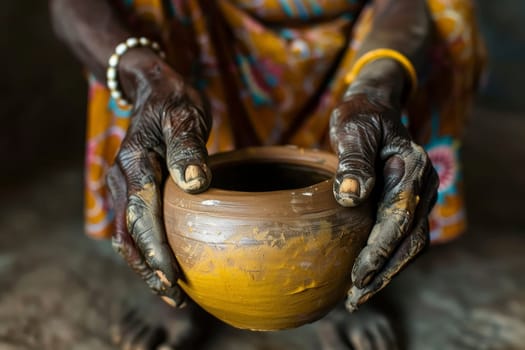 Weathered hands shape a clay pot, a testament to the timeless art of pottery. Each careful movement tells a story of tradition and the tactile connection between artist and earth