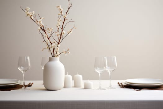 Aromatic Minimalist eucalyptus table decor candles. Natural spring art frame design. Generate Ai